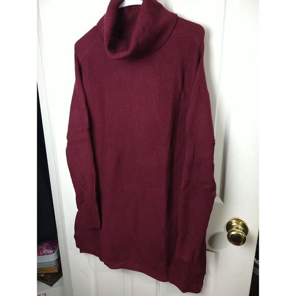 Drrita Woman M Sweater Burgundy Turtleneck Batwing Pullover Hi Low Hem Tunic - Picture 2 of 9